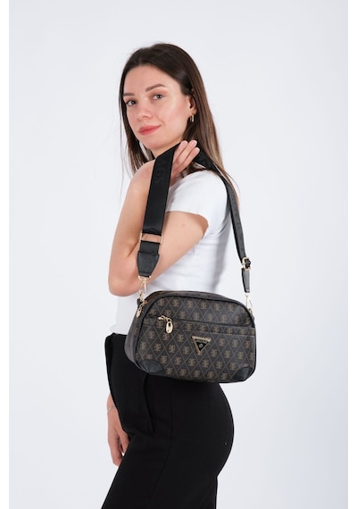 Newish Polo Kadın Monogram Desenli Uzun Askılı Çapraz Omuz Çantası 2 Adet - New361 Siyah - Kahve