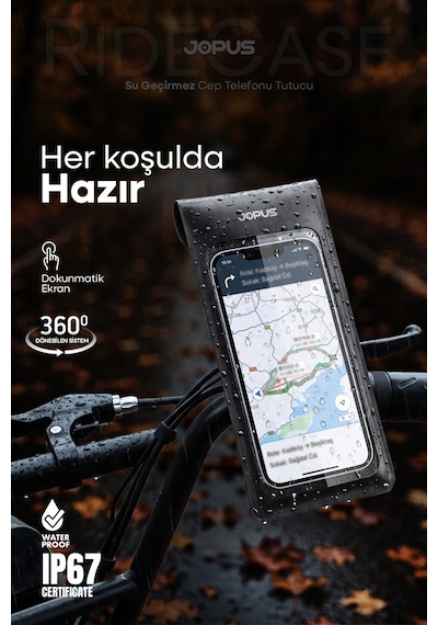 Jopus Su Geçirmez Kılıf Telefon Tutucu Motosiklet, Bisiklet, Scooter, ATV Uyumlu Gidon Bağlantılı JO-AT112
