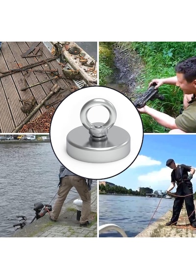Süper Güçlü 48mm Çapında Fishing Magnet Halkalı Neodyum Pot Mıknatıs , Kanca Kurtarma Mıknatısı