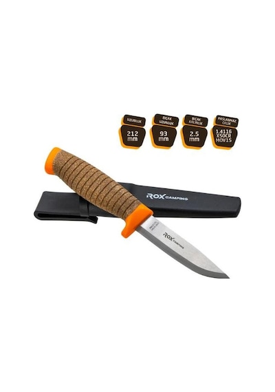 Rox Camping 0321 Bushcraft Plus Paslanmaz Çelik Kamp Bıçağı Turuncu Siyah