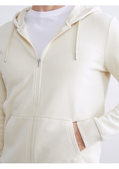 Lcwaıkıkı Classic Bej Kapüşonlu Uzun Kollu Erkek Fermuarlı Sweatshirt