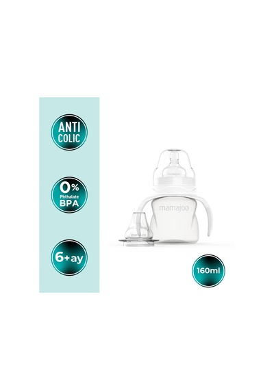 Mamajoo Kulplu Antikolik Alıştırma Biberonu 160 ml 6 Ay+ | Orta Akışlı, 2-in-1