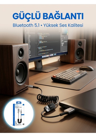 Usb Bluetooth Aux Ses Adaptörü Kablosuz Müzik Aktarım Cihazı - Lisinya