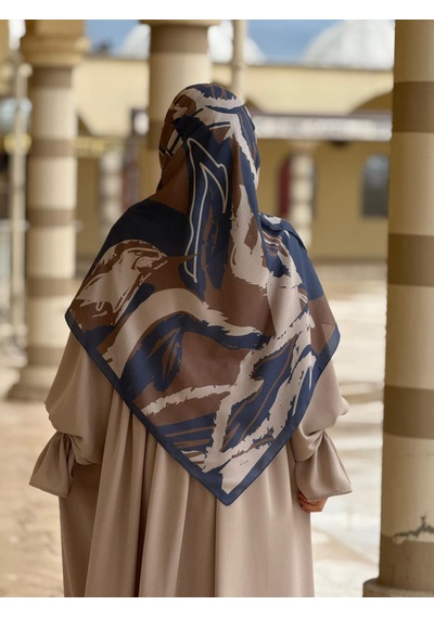 Qalortex Scarf Pamuklu Soft Âmine Desen Eşarp-indigo/kahve İndigo/kahve
