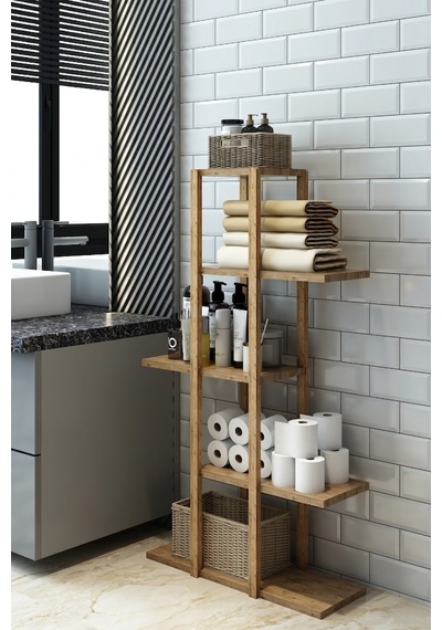 5 Katlı Çok Amaçlı Ahşap Raf Ünitesi - Banyo Organizer 108cm