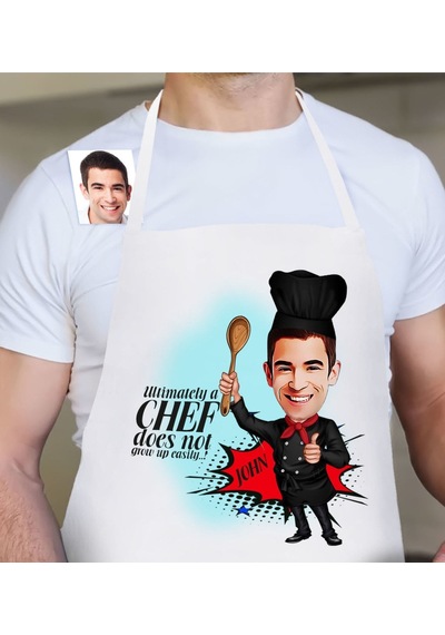 Bk Gift Personalized Chef Cartoon White Kitchen Apron - 3 Bej