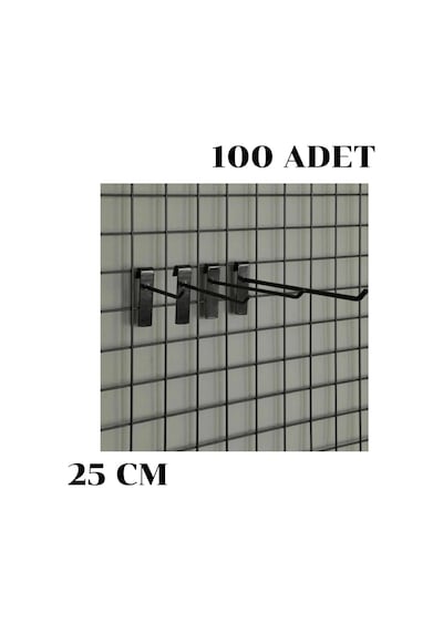 100 adet 25 Cm Tel Pano Kancası Raf Askısı Siyah