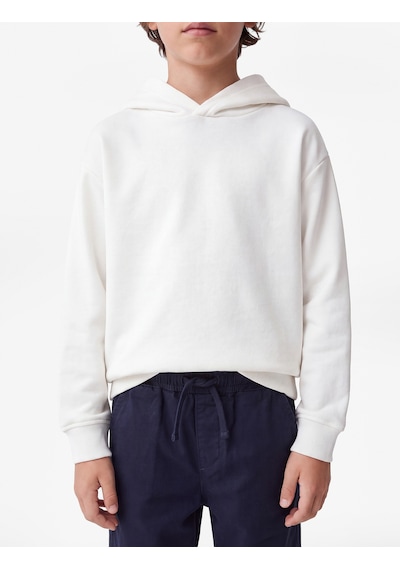 Koton Pamuklu Uzun Kollu Kapşonlu Şardonlu Oversize Sweatshirt Ekru 7wkb10027tk