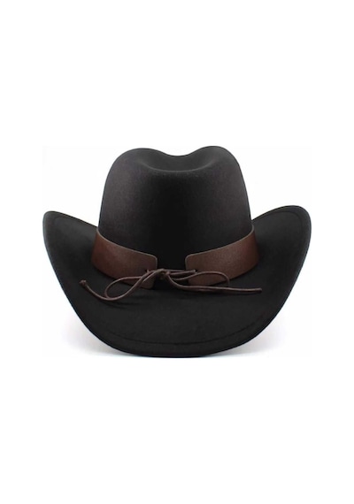 Uniquetrenders Unisex Kovboy Fötr Şapka Kovboy Şapkası Kovboy Şapka Siyah