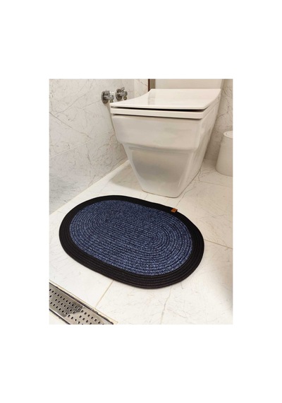Jüt Hasır Tek Li,banyo Paspası,bohem Tarzı Banyo Takımı, Paspas/40x60 Kırçılmavi Siyah Kırçılmavi Siyah