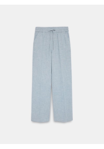 Dilvin 72730 Keten Karışımlı Bağcıklı Pantolon-mavi