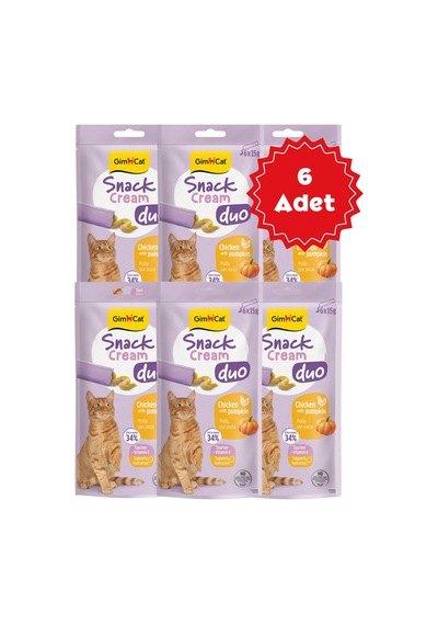 Gimcat Snack Cream Duo Tavuklu & Balkabaklı Kedi Ödülü 6x15gr 6 Adet