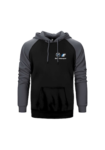 Bmw New Logo Motorsports Gri Renk Reglan Kol Kapşonlu Sweatshirt Gri