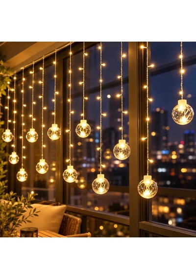 Dekoratif Perde Led Işık 2,5 Metre 12 Sarkıtlı Fişli Gün Işığı, Yılbaşı Ve Ramazan Süsleme Led'i A
