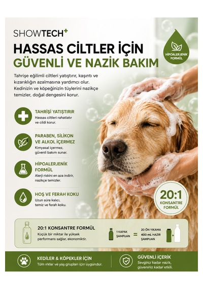 Showtech Tender Touch 20:1 Konsantre Köpek Ve Kediler İçin Hassas Ciltli Şampuan 300 Ml