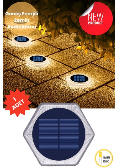 Technosmart 1adet Solar Premium Kalite 20ledli Dekoratif Zemin Bahçe Aydınlatma Güneş Enerjili Sarı