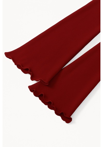 Wild Flower Bordo Yuvarlak Yaka Drape Detaylı İspanyol Kol Tesettür Uyumlu Üst Bluz Bordo
