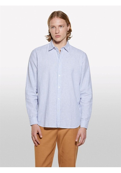 Sisley Keten Karışımlı Çizgili Regular Fit Gömlek Erkek Beyaz Gömlek - 325p51fcsq03g
