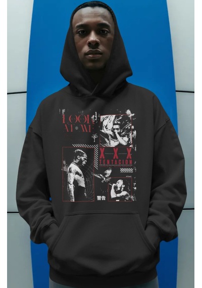 Sevbano X Tentacion Rapper Şarkıcı Ön Baskılı Unisex Oversize Premium Hoo Siyah