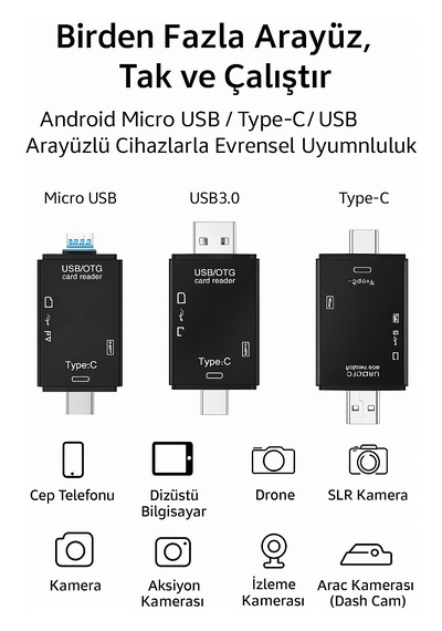 Çok Fonksiyonlu 6 In 1 Otg Kart Okuyucu Telefon -tablet Pc Uyumlu