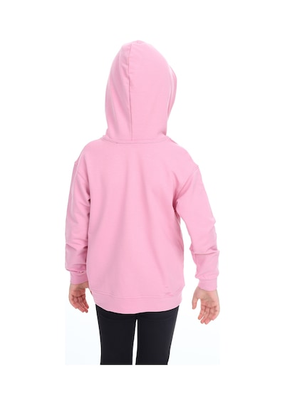 Toontoy Kız Çocuk Kapüşonlu Fermuarlı Cepli Düşük Omuz Nakış Baskılı Örme Hırka - 2 İplik Gül Kurusu