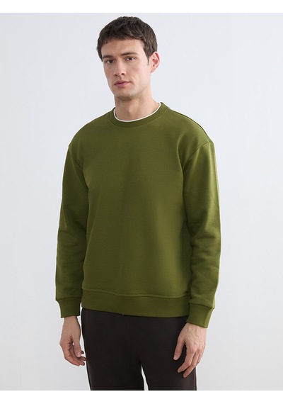Lcw Vision Haki Bisiklet Yaka Erkek Kalın Sweatshirt