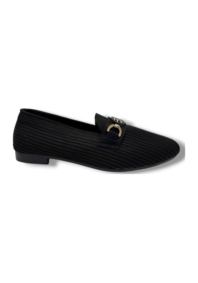 Ceylan Shoes 160-26 Triko Taşlı Toka Anatomik Kadın Babet Sıyah