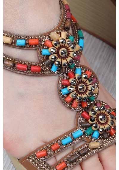 Vojo Heel Taş Detaylı 8 Cm Dolgu Topuklu Kadın Sandalet 267800001859 13 Taba Taba