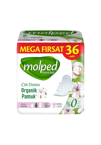 Molped Pure & Soft Gece Hijyenik Ped 36'lı Uzun, Yumuşak Ve Nefes Alabilir 5'li Avantaj Paketi Tarı
