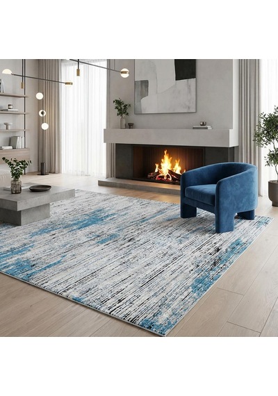 Gri Mavi Salon Halısı Modern Dokulu Dijital Baskılı Kaymaz Tabanlı Halı Dijital Baskı Halı 7 Mm