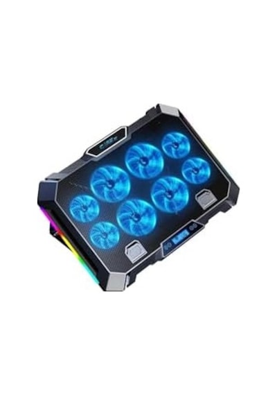 8x Turbo Led Fan - 10 Modlu Rgb - Lcd Ekran - Ayarlabilir Fan Hızı - 7 Kademeli Stant - 2x Usb - Metal Mesh Zemin Notebook Soğutucu