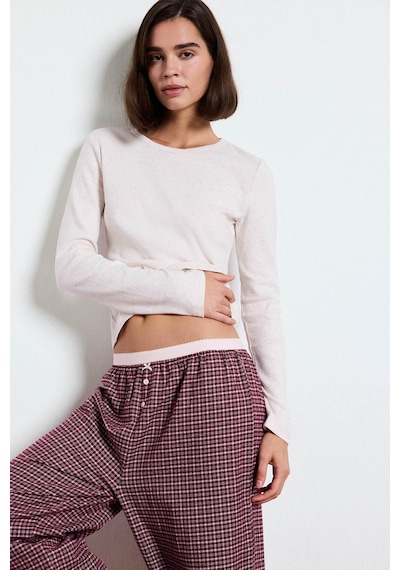 Defacto Regular Fit Bisiklet Yaka Uzun Kollu Üst Ekose Desenli Geniş Paça Alt Flanel Pijama Takımı H4398ax26aubr285 Bordo-br285