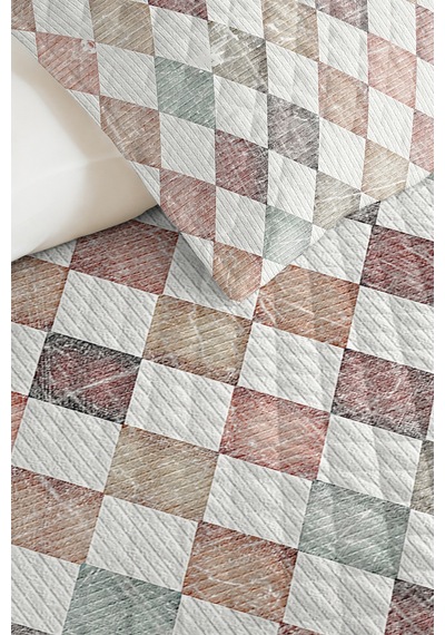 Geometrik Gri Genç Odası Tek Kişilik Pike Takımı - Pastel Bakır 160x220 Cm Kapitone Yatak Örtüsü Nazlı Papatya Kırığı