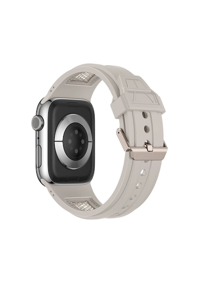 Apple Uyumlu  Watch 7 45mm Zore Krd-117 Hava Alabilen Delikli Metal Süslemeli Desenli Silikon Kordon-titanyu