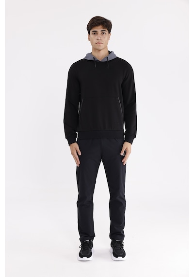 Rowinger Kanguru Cepli Ayarlanabilir Kordonlu Ribana Manşetli Rahat Kesim Kapüşonlu Sweatshirt Black