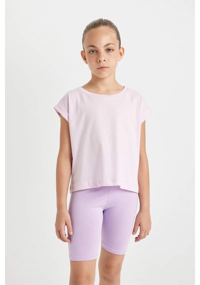 DeFacto Kız Çocuk Boxy Fit Bisiklet Yaka Basic Düz Kısa Kollu Tişört C4511A824SMPN180 Pembe