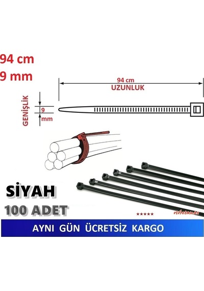 100 Adet Pemsan 94Cm X 9Mm Plastik Kelepçe Siyah