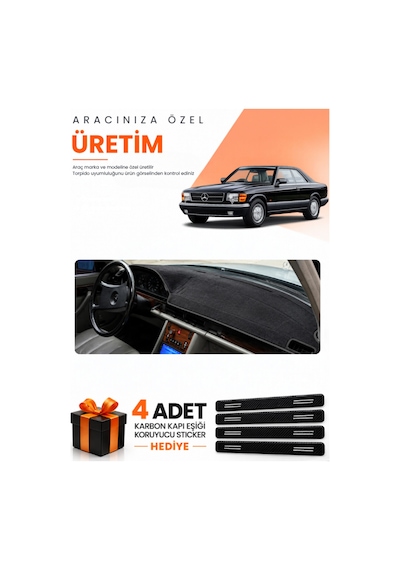 Mercedes W126-c126 1979-1991 Uyumlu Torpido Koruma Örtüsü Oto Kılıfı - Siyah