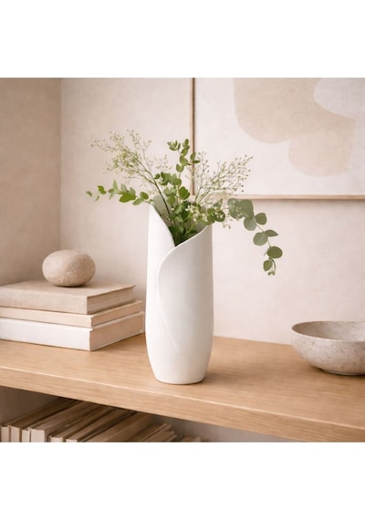 Modern Sarmal Tasarım 3d Baskı Dekoratif Vazo Beyaz