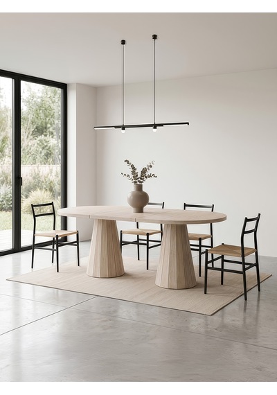Ligna Traverten Açılır Oval Yemek Masası 90x160+30