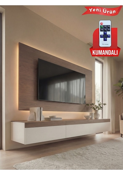 Purelıne Ledli Duvar Tv Ünitesi 180 Cm Ceviz Beyaz Ceviz-beyaz 180 Cm