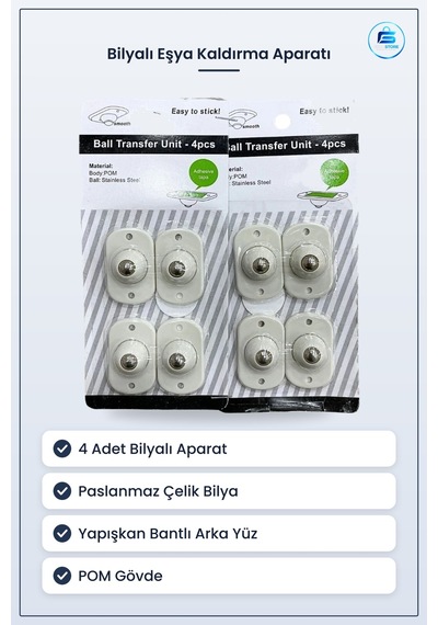 Bilyalı Taşıma Arabası Eşya Kaldırma Aparatı 4 Adet Paslanmaz Çel
