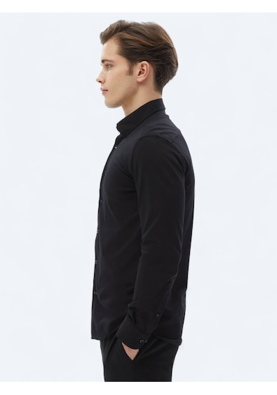Kip Siyah Düz Regular Fit Dokuma Casual %100 Pamuk Gömlek Siyah Kip Siyah Düz Regular Fit Dokuma Casual %100 Pamuk Gömlek Siyah
