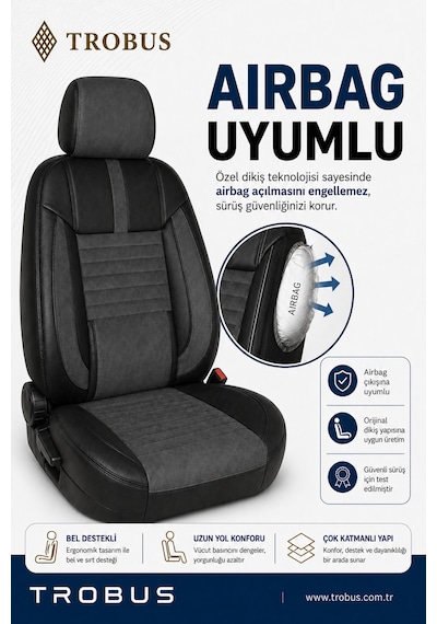 Volvo V40 2012-2019 Uyumlu Apex Serisi Füme Siyah Oto Koltuk Kılıfı