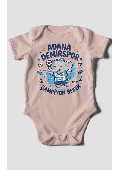 Morivokids Adana Demirspor Temalı Kısa Kollu Bebek Body %100 Pamuk Pastel Pembe