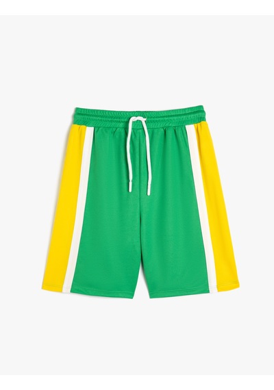 Koton Oversize Spor Şort Beli Bağlamalı Renk Bloklu Yeşil 4skb40255tk Yeşil