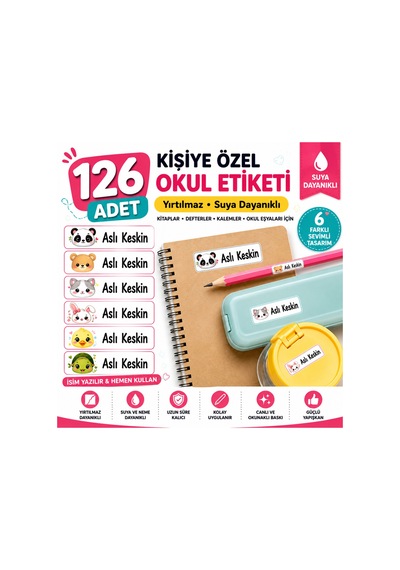Kişiye Özel Okul İsim Etiketi 126 Adet Suya Dayanıklı Yırtılmaz Defter Kalem Kitap Etiketi Diğer