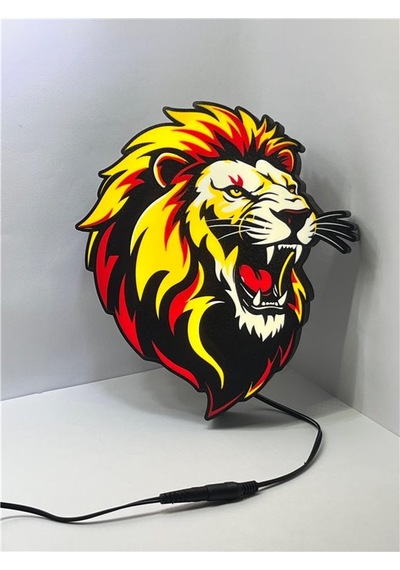 Kükreyen Aslan Led Light Box Modern Dekoratif Aydınlatma Sarı