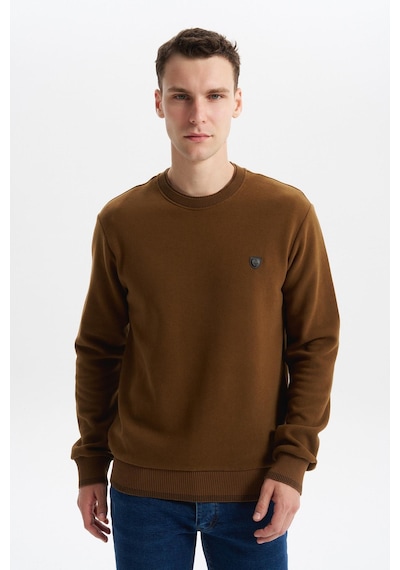 AR-MA Arma Erkek Regular Fit Örme Selanik Sweatshirt %65 Pamuk %35 Polyester, Karbon Fırçalı, Basic Bisiklet Yaka K30124699002 Kahverengi-k7