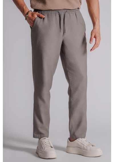 Erkek Yandan Cepli Beli Lastikli Keten Dokulu Relaxed Fit Jogger Pantolon Haki Haki